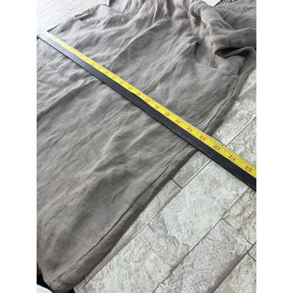Lina Tomei Italy 100% Linen  Women Dress L Gray Beaded Sleeveless Shift V Neck - Picture 13 of 14